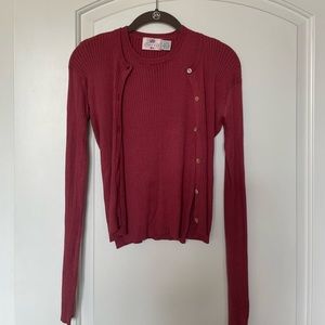 Tocca Deep Rose Ribbed Cardigan Set